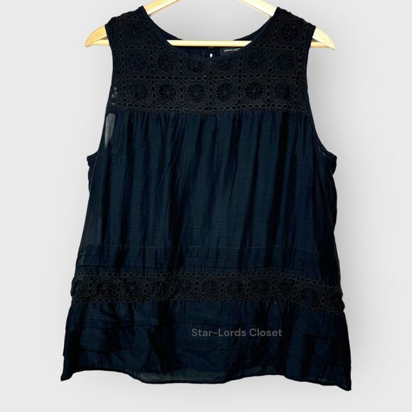 Banana Republic Large Black Lace Top Silk Blend Sleeveless Eyelet Casual Office - Picture 2 of 5